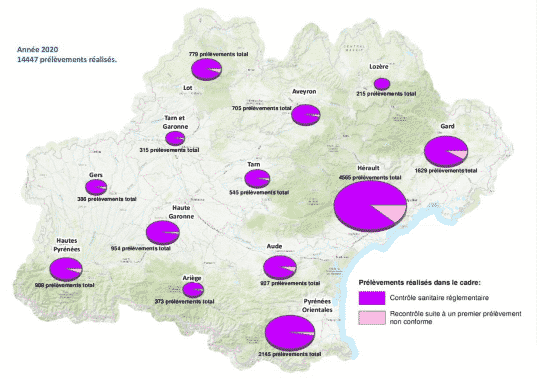 Les piscines analysées en Occitanie. ©ARS