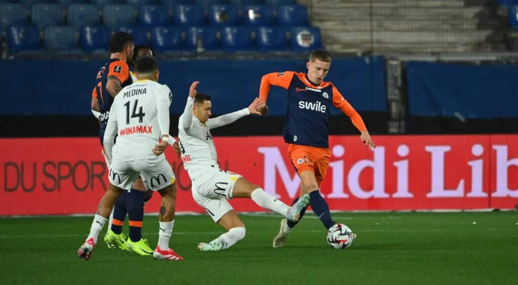 Le MHSC contre Lens en LIgue 1, le 31 janvier 2025 au Stade de la Mosson.