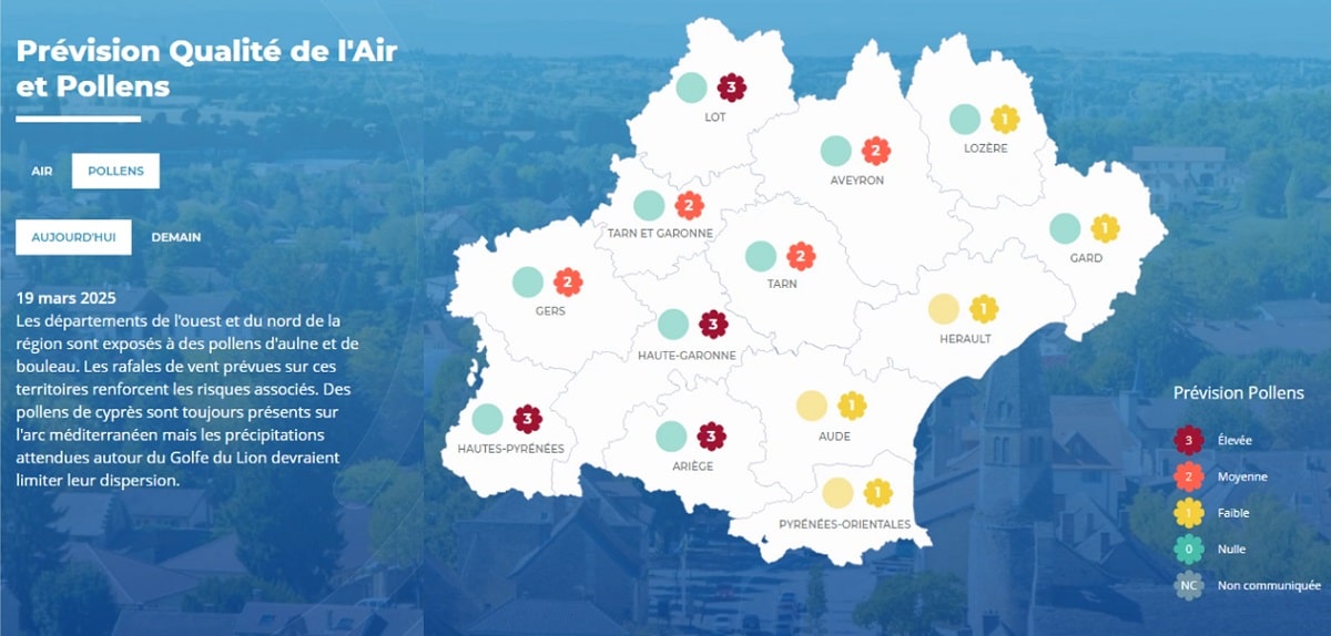 prévision pollen Atmo Occitanie