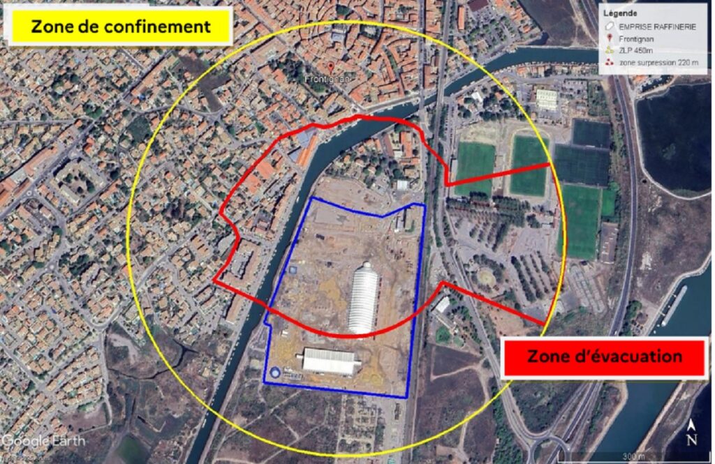 zone évacuation bombe Frontignan